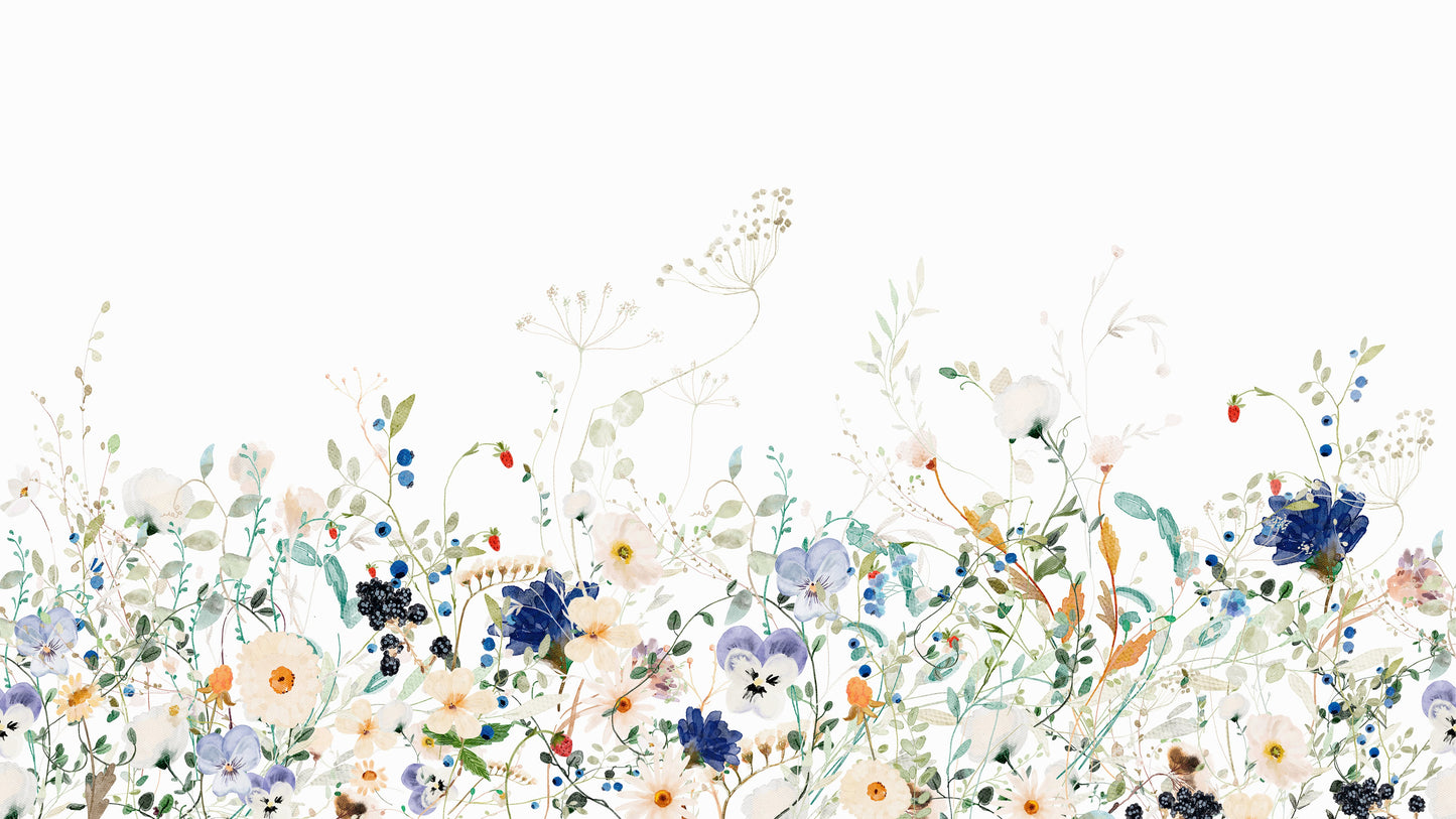 Wildflower meadow mural for walls in delicate watercolor

