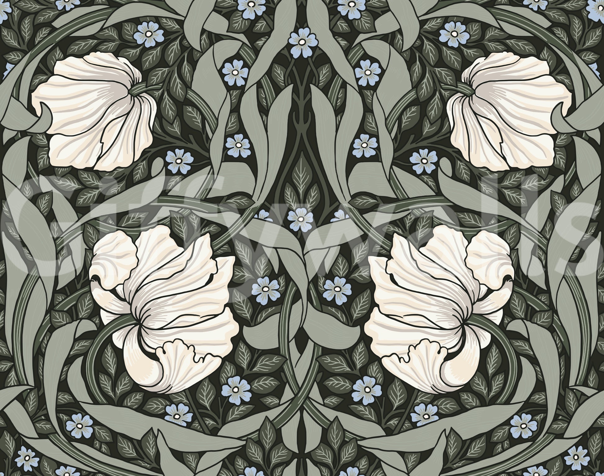 Elegant Pimpernel 17 wallpaper by William Morris in interior

