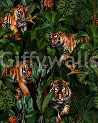 Stunning tiger in paradise, jungle-inspired wall mural

