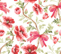 Stylish Preppy Floral Wallpaper with Poppy and Bow Detail

