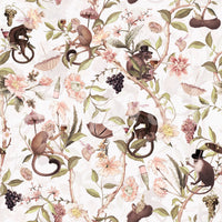 Chinoiserie tea party wallpaper with monkey details

