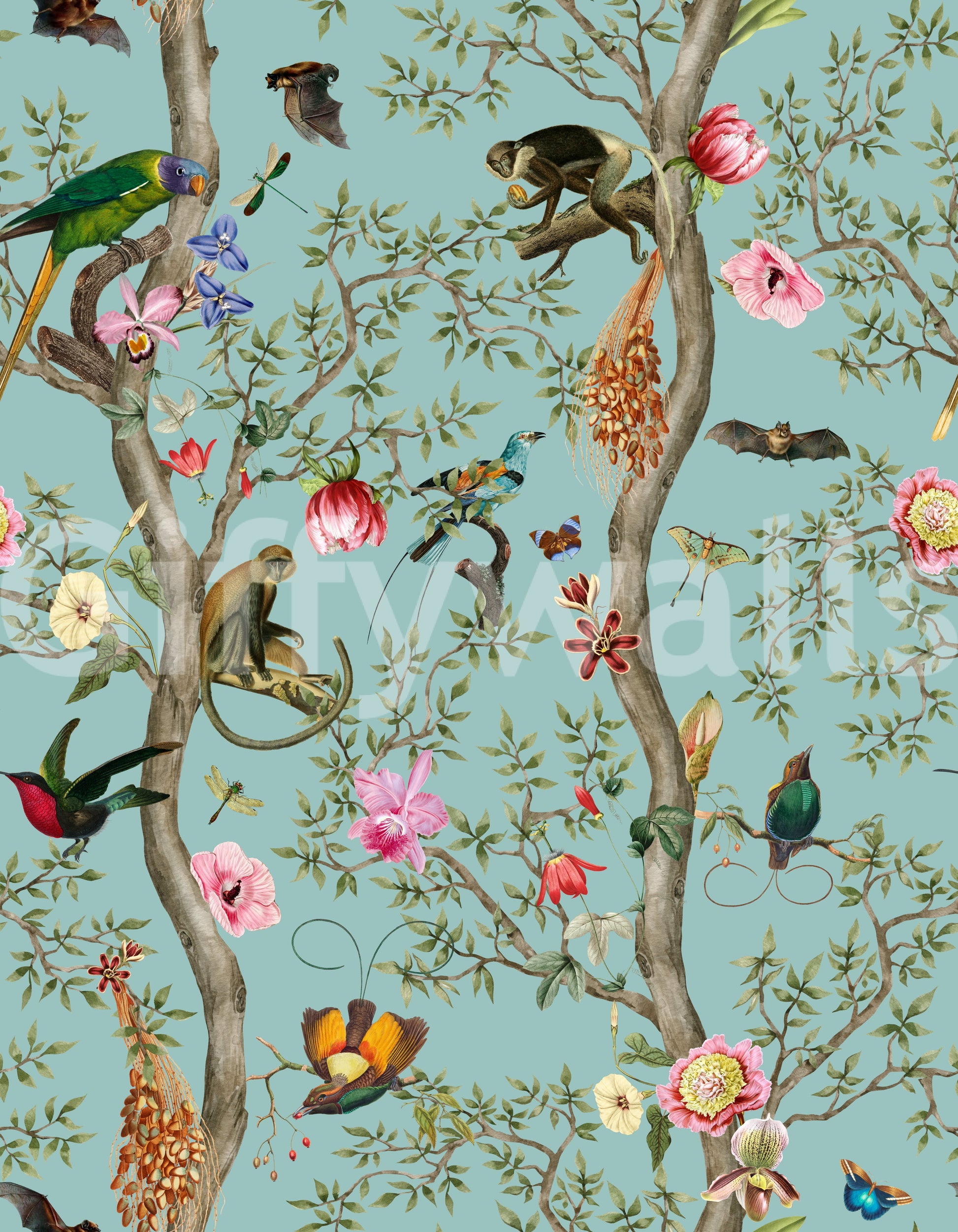 Fun tropical bird mural for kids’ room decor

