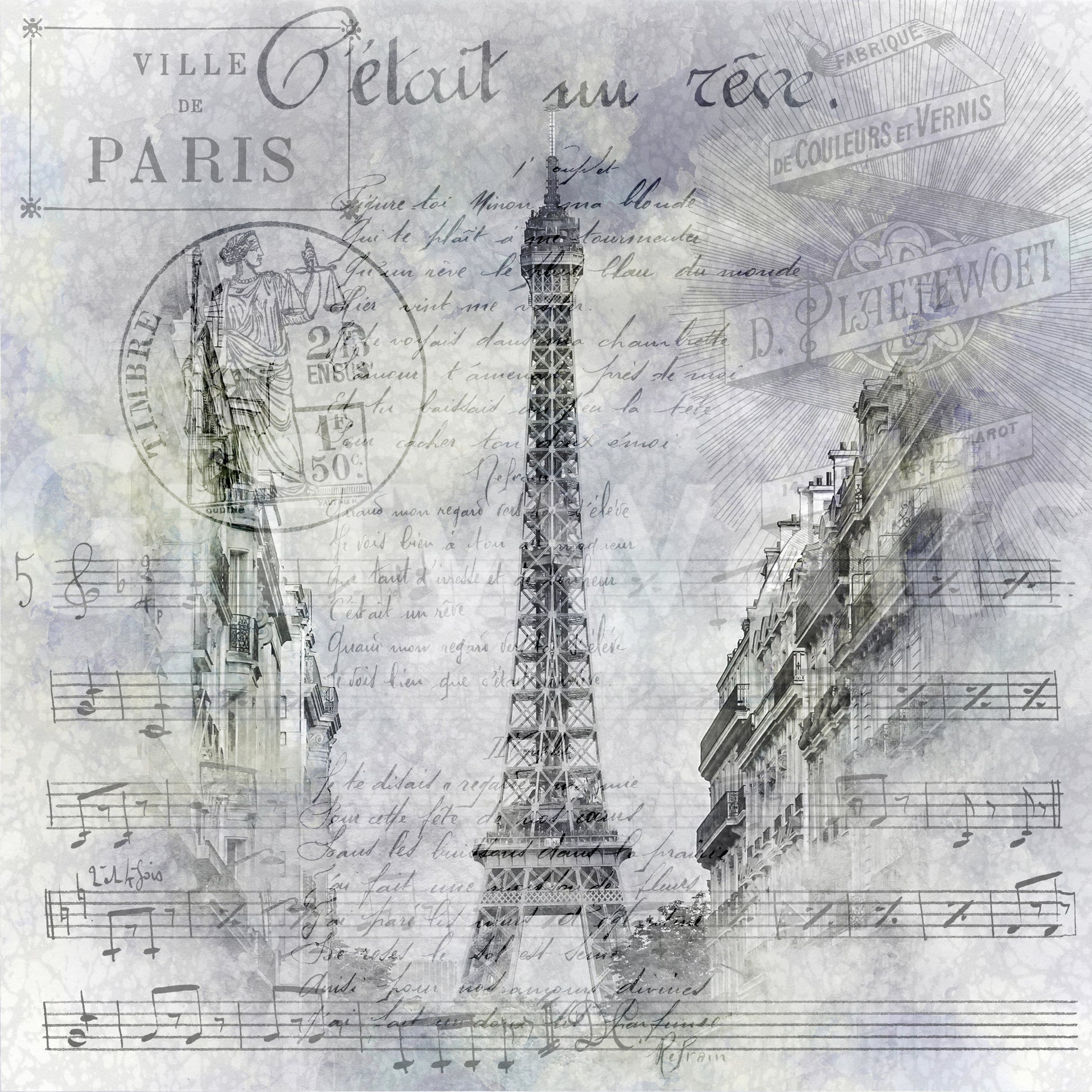 Handcrafted-style mural showing Eiffel Tower and local Paris flavor.

