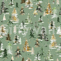 Spruces and Pines Forest Watercolor Wallpaper Sage Green

