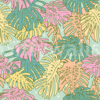 Monstera Leaves in Soft Pastel Aqua Retro Wallpaper

