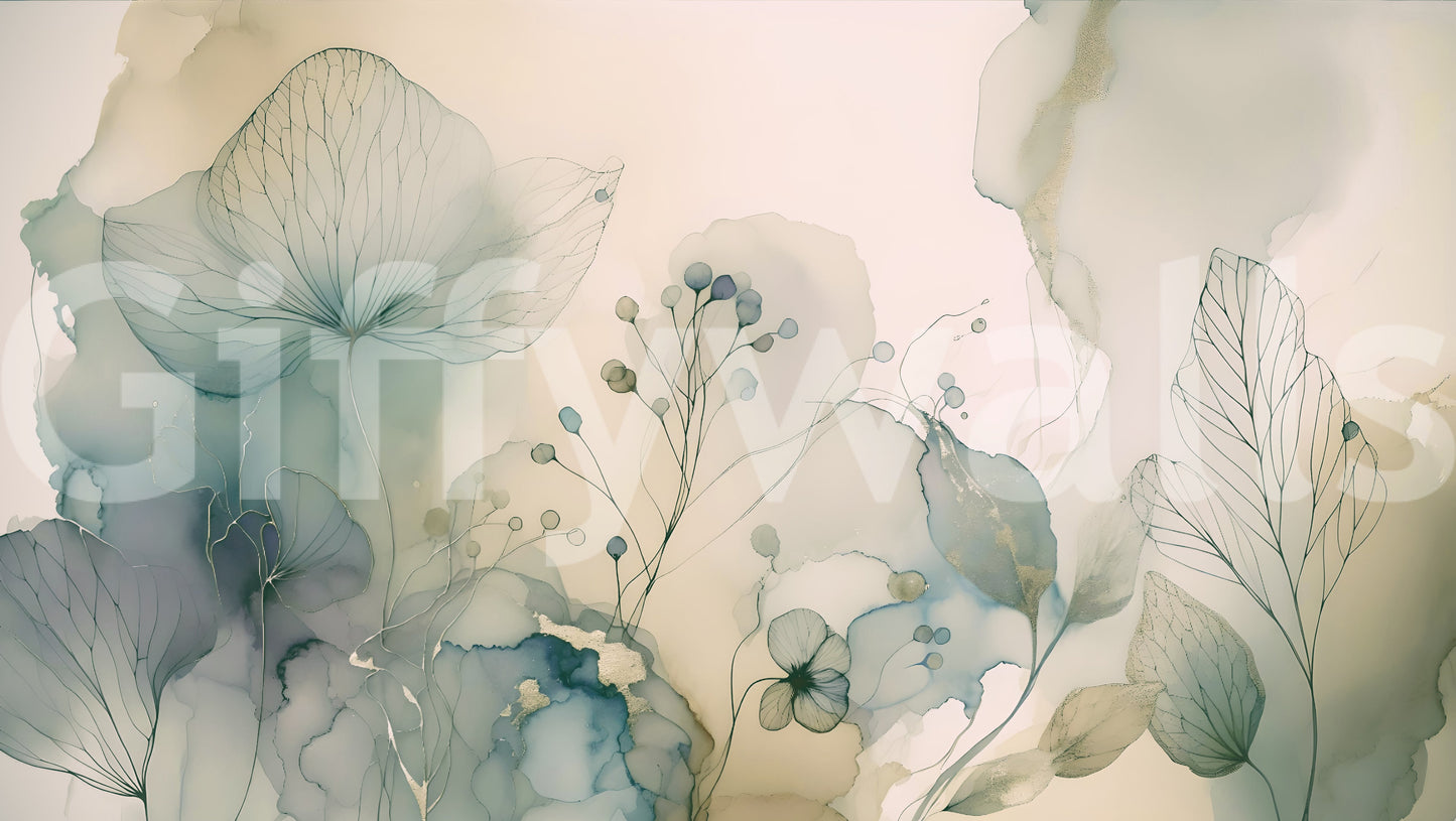 Artistic soft floral mural for elegant, serene spaces.

