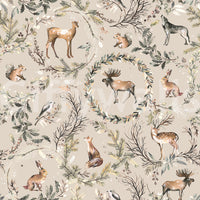 Squirrels, foxes, and deer creating a woodland ambiance.

