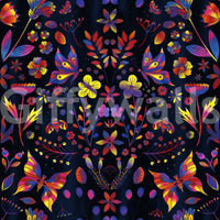 Eclectic wallpaper featuring lively spring blooms with sparkle.

