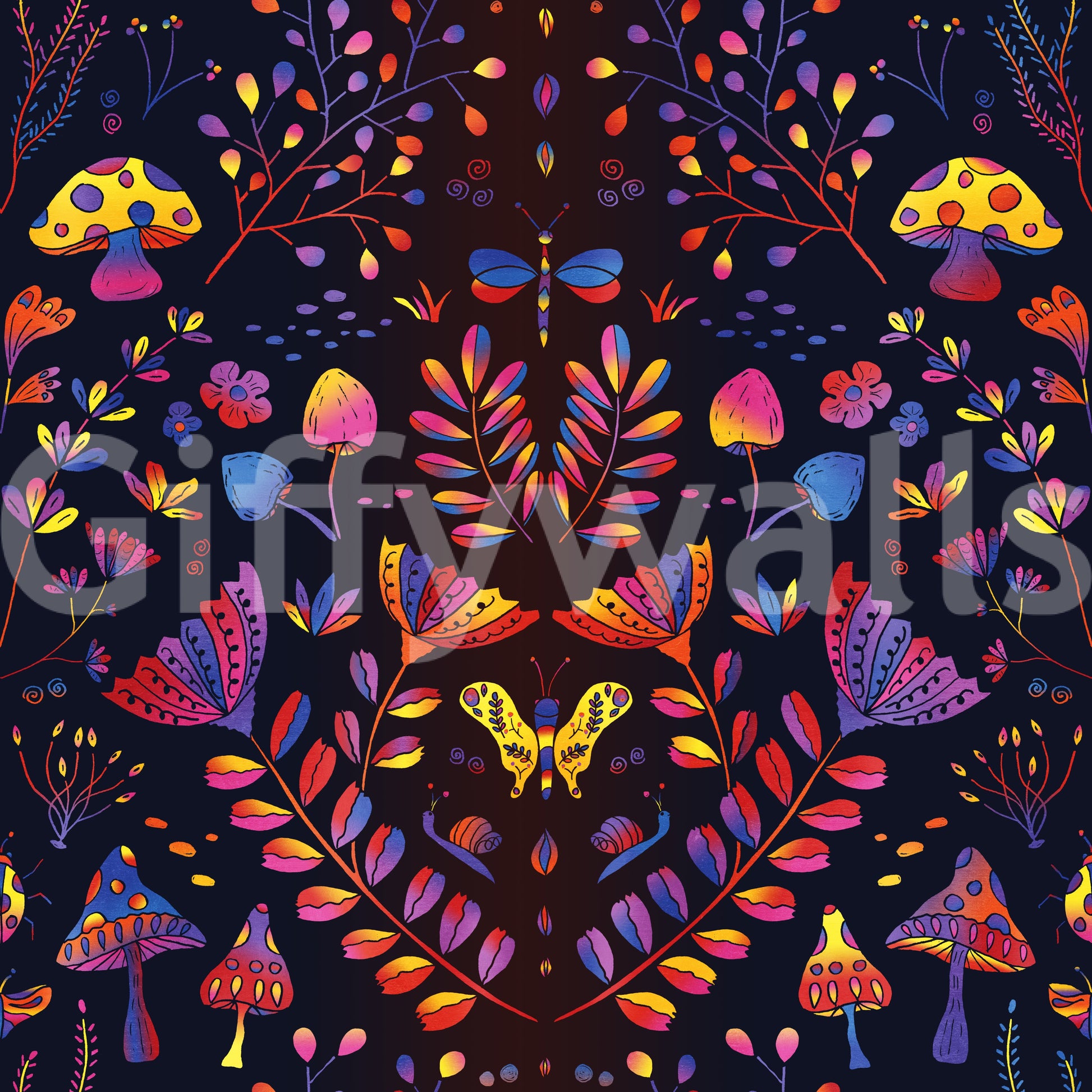 Artistic wall covering inspired by magical garden illustrations.

