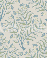 Trumpet flower wallpaper with botanical design in gray

