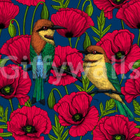 Birds and flowers on wall mural
