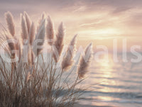 Bedroom with minimalist coastal Whispers mural backdrop

