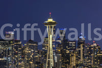 Nighttime Seattle skyline mural for sophisticated interiors

