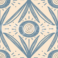 Soft blue folk blooms on cream background
