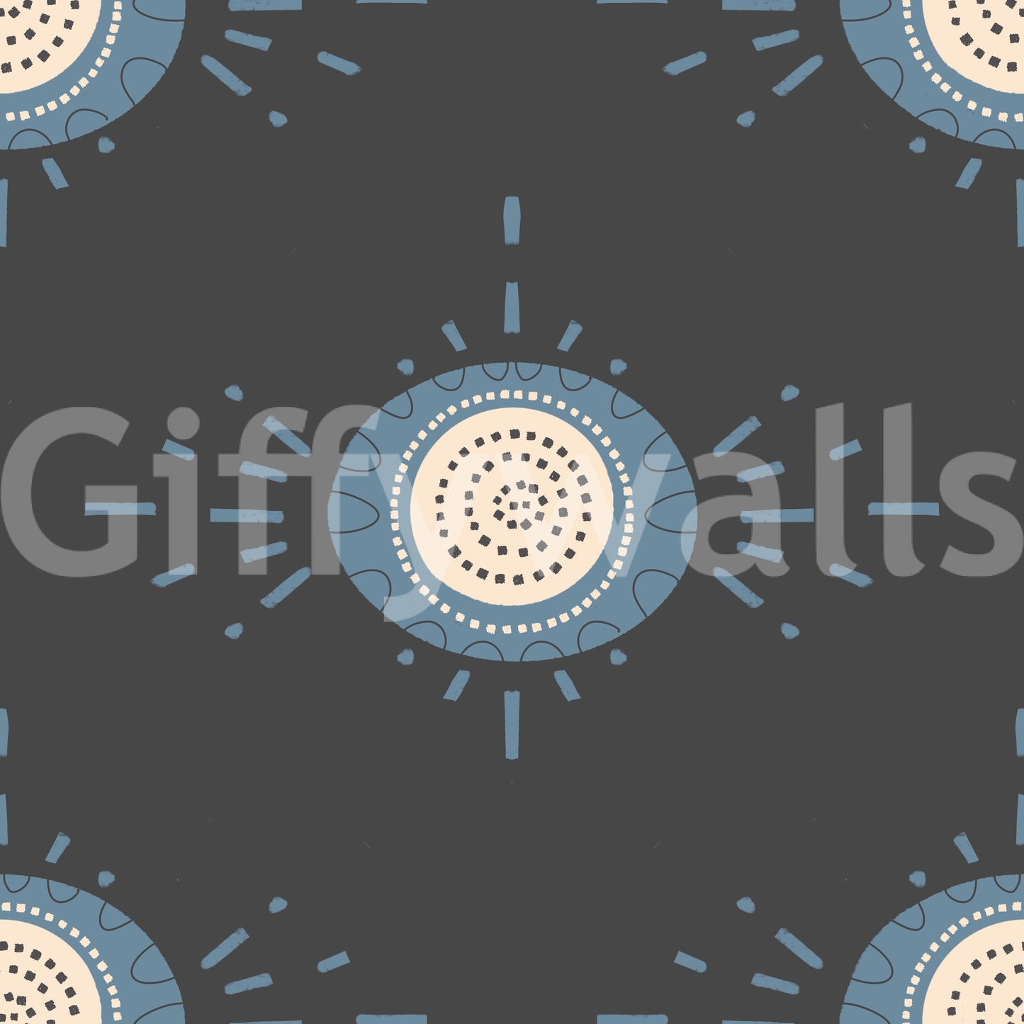 Folk Bloom Light Dusty Blue Scandinavian Mid Mod Floral Wallpaper⁠