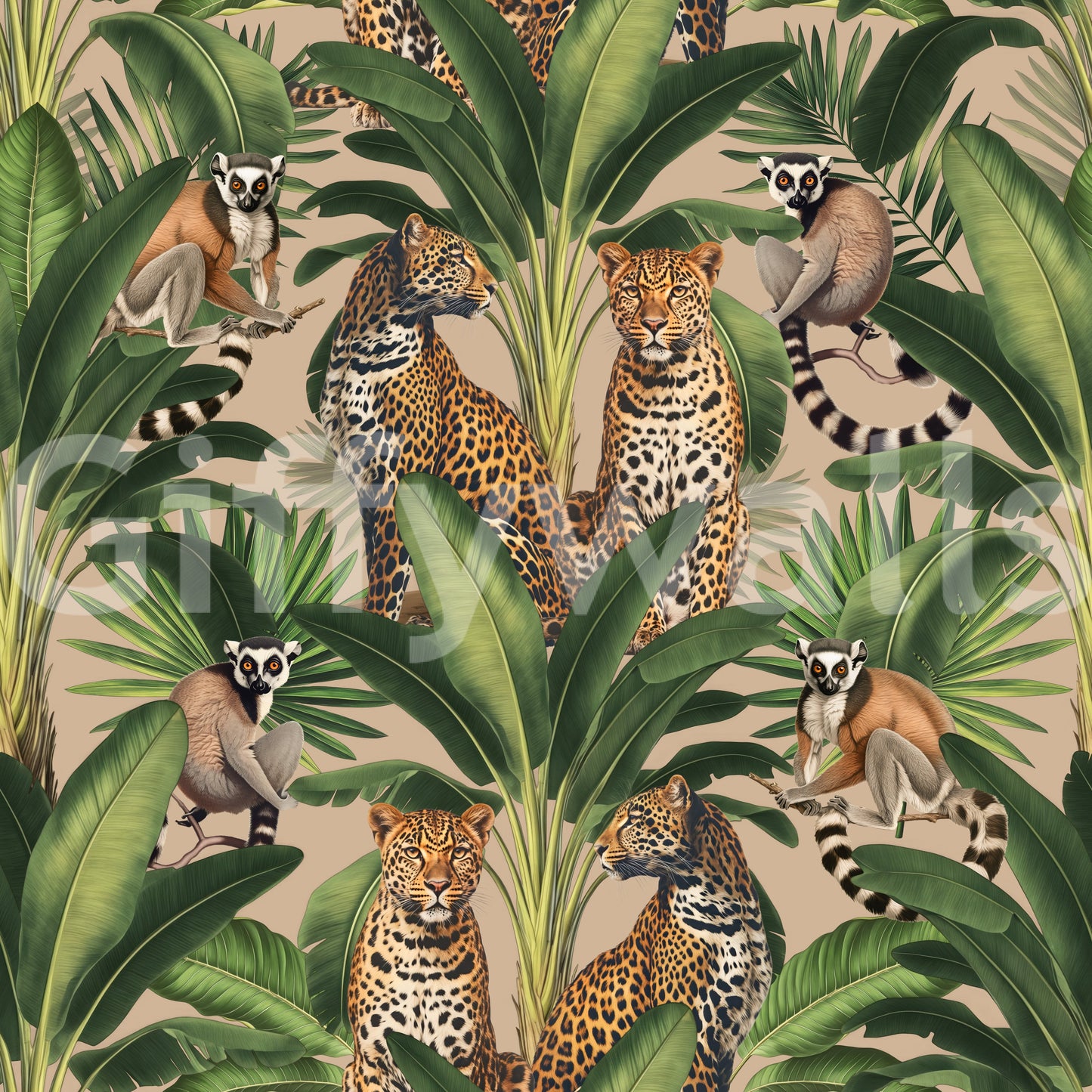 Cheetah and monkey design in mural wallpaper

