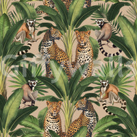 Cheetah and monkey design in mural wallpaper

