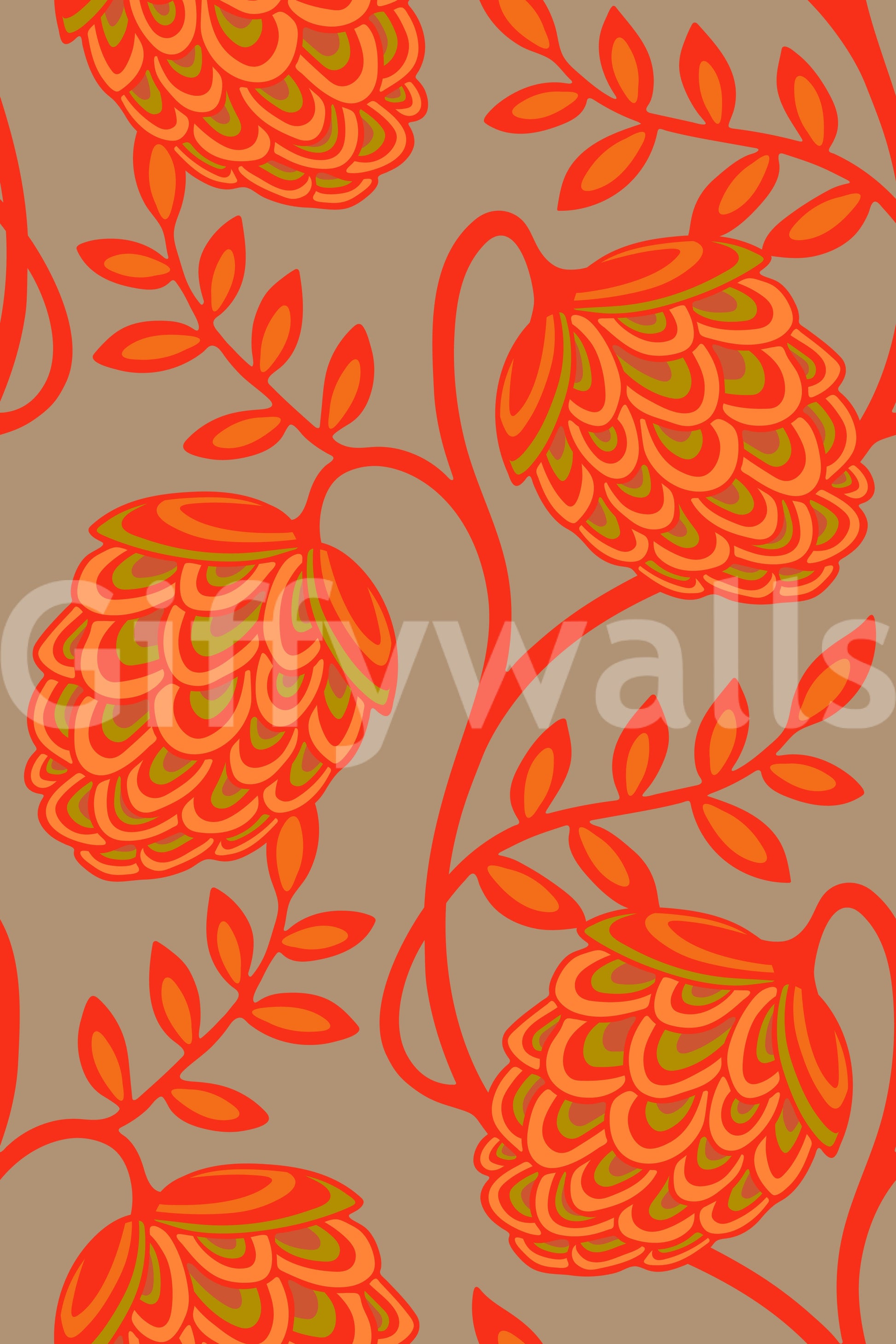 Art Nouveau wallpaper pattern in coral
