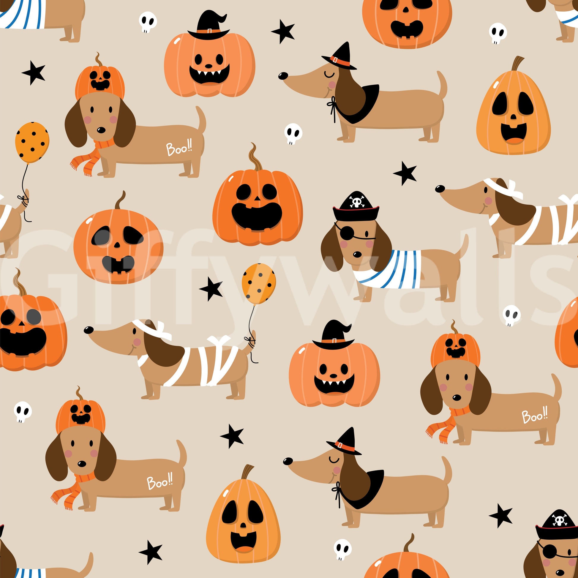 Halloween Doggies witch wall mural