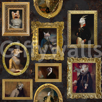 Wall decor blending classic art with majestic animal subjects.

