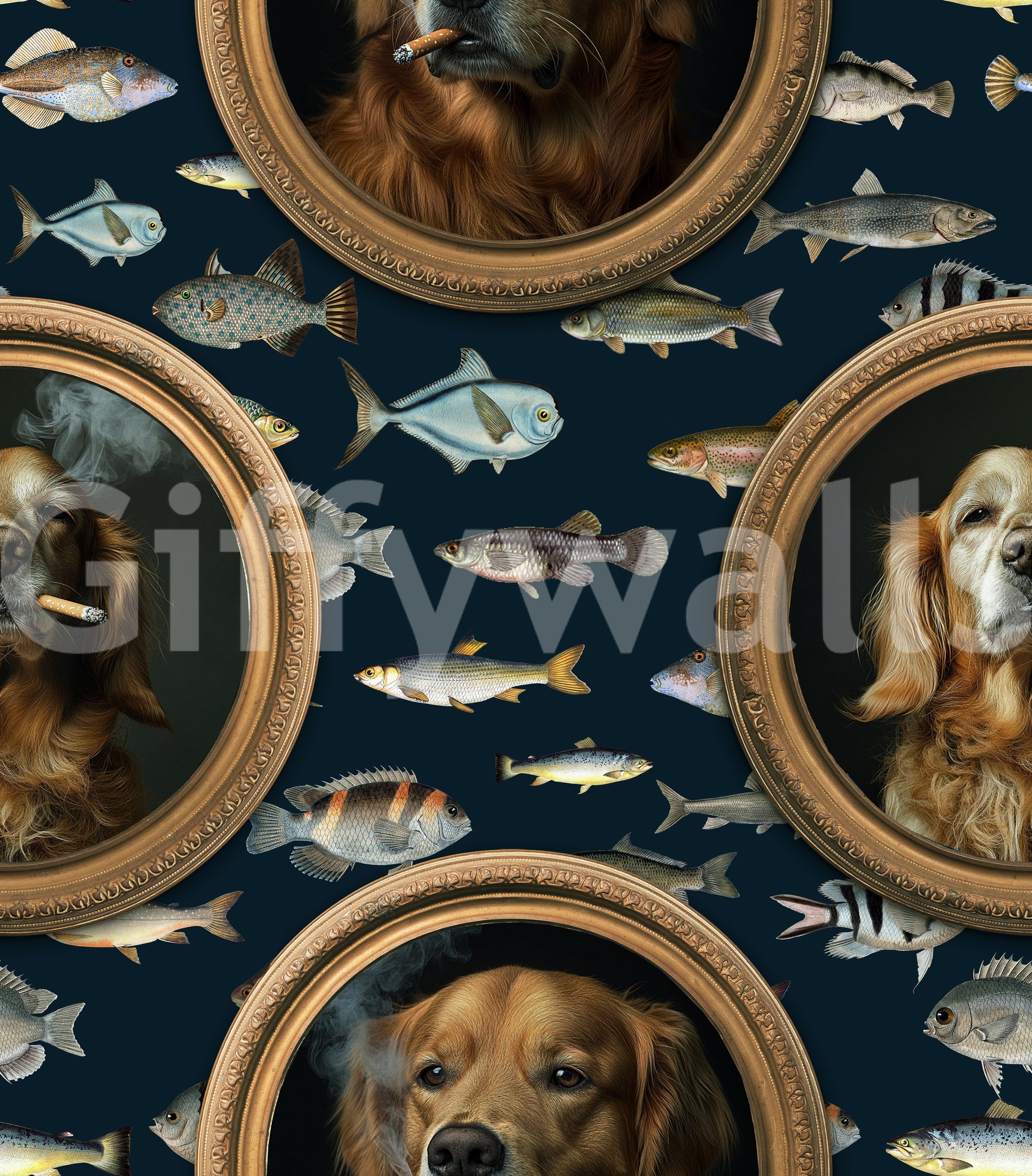 Can include elements like fish, coral, ocean waves, or dog breeds.