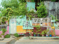 Lively urban landscape wallcovering
