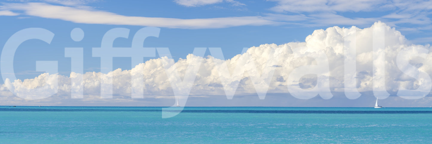 It's a picturesque view of the sea.

