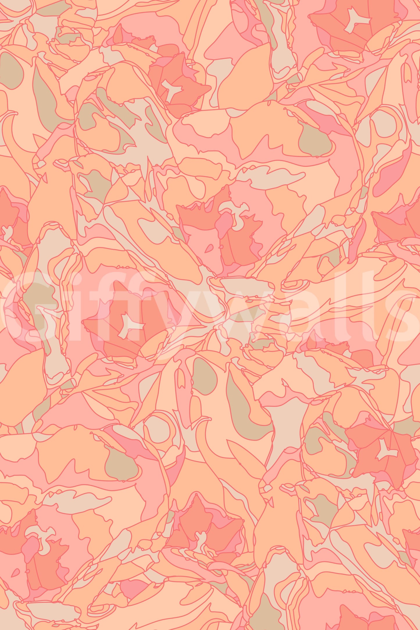 The mural extends across the entire wall, creating a serene backdrop.

