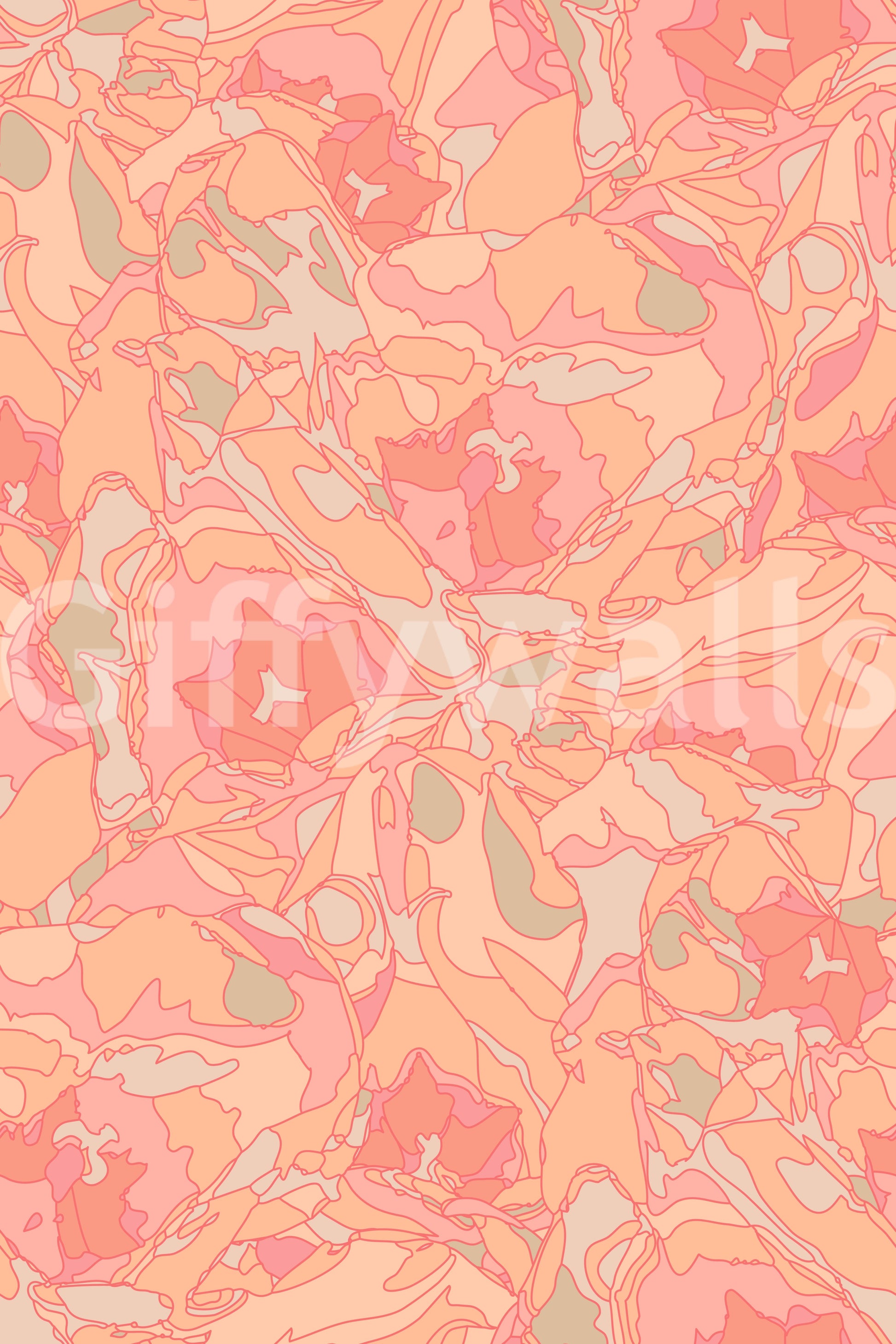 The mural extends across the entire wall, creating a serene backdrop.

