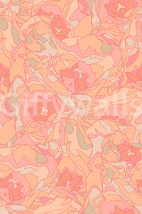 The mural extends across the entire wall, creating a serene backdrop.

