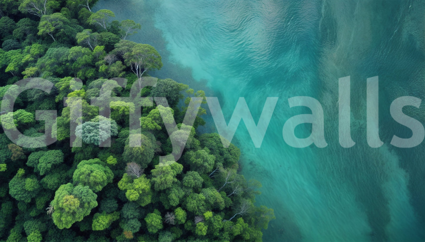 The contrast between the rich green and the clear blue is striking.

