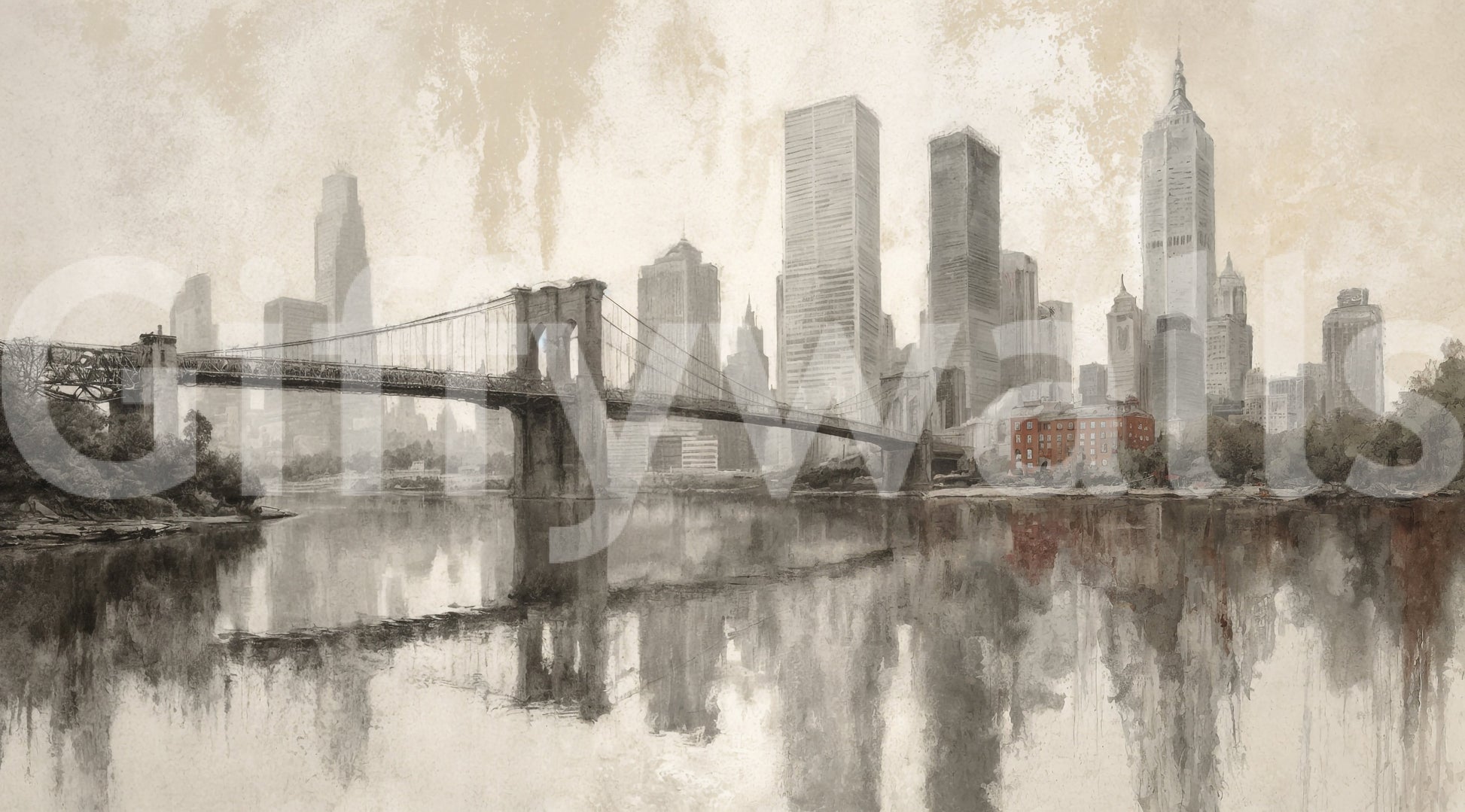 The skyline is seen at night, with many bright, soft lights.
