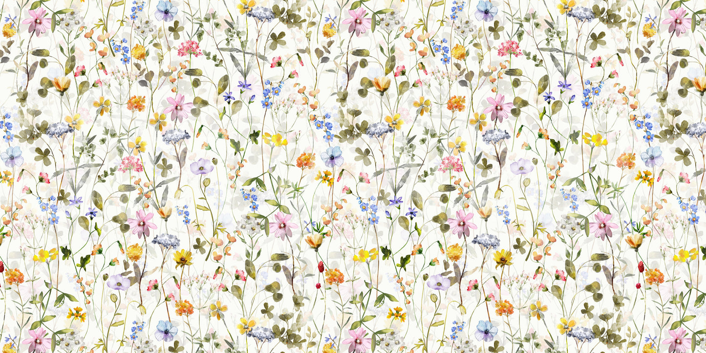 Scandinavian Watercolor Wildflowers Meadow with Colorful Blooms Wall Mural