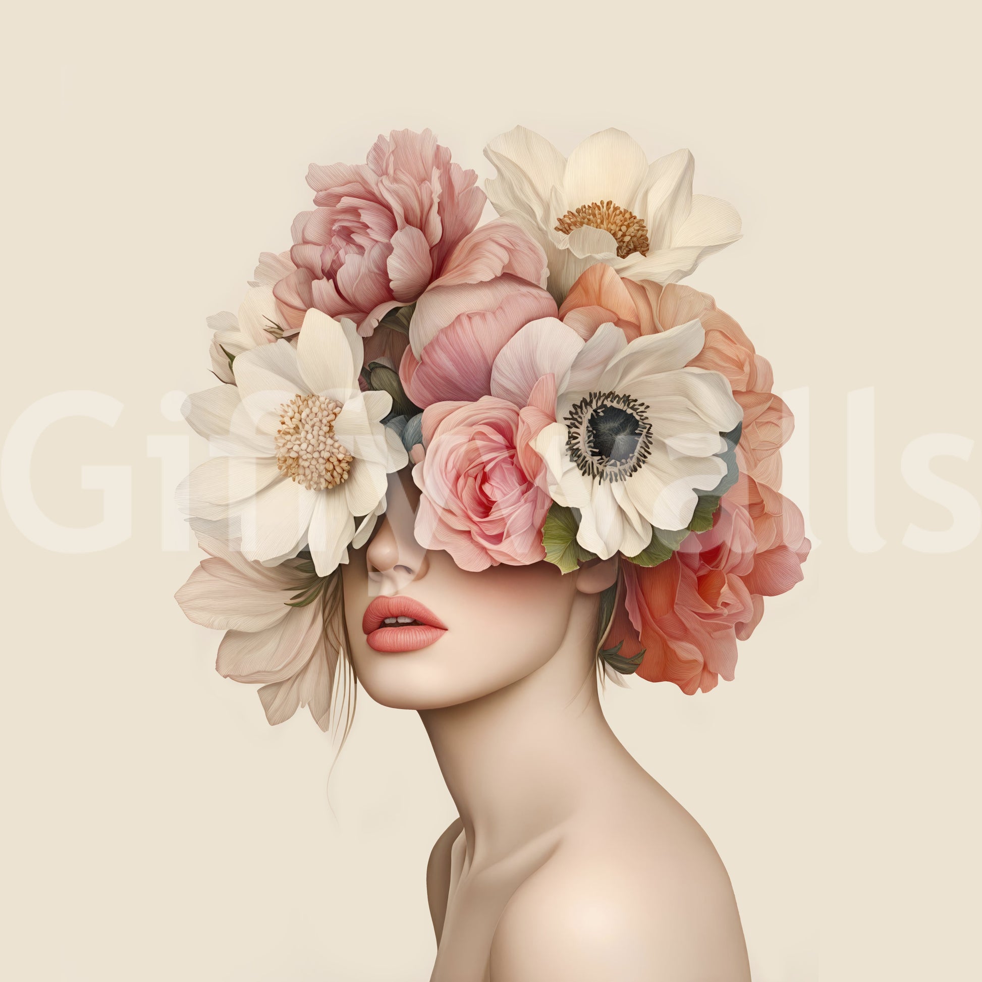 A seamless pattern of large flowers on a wall

