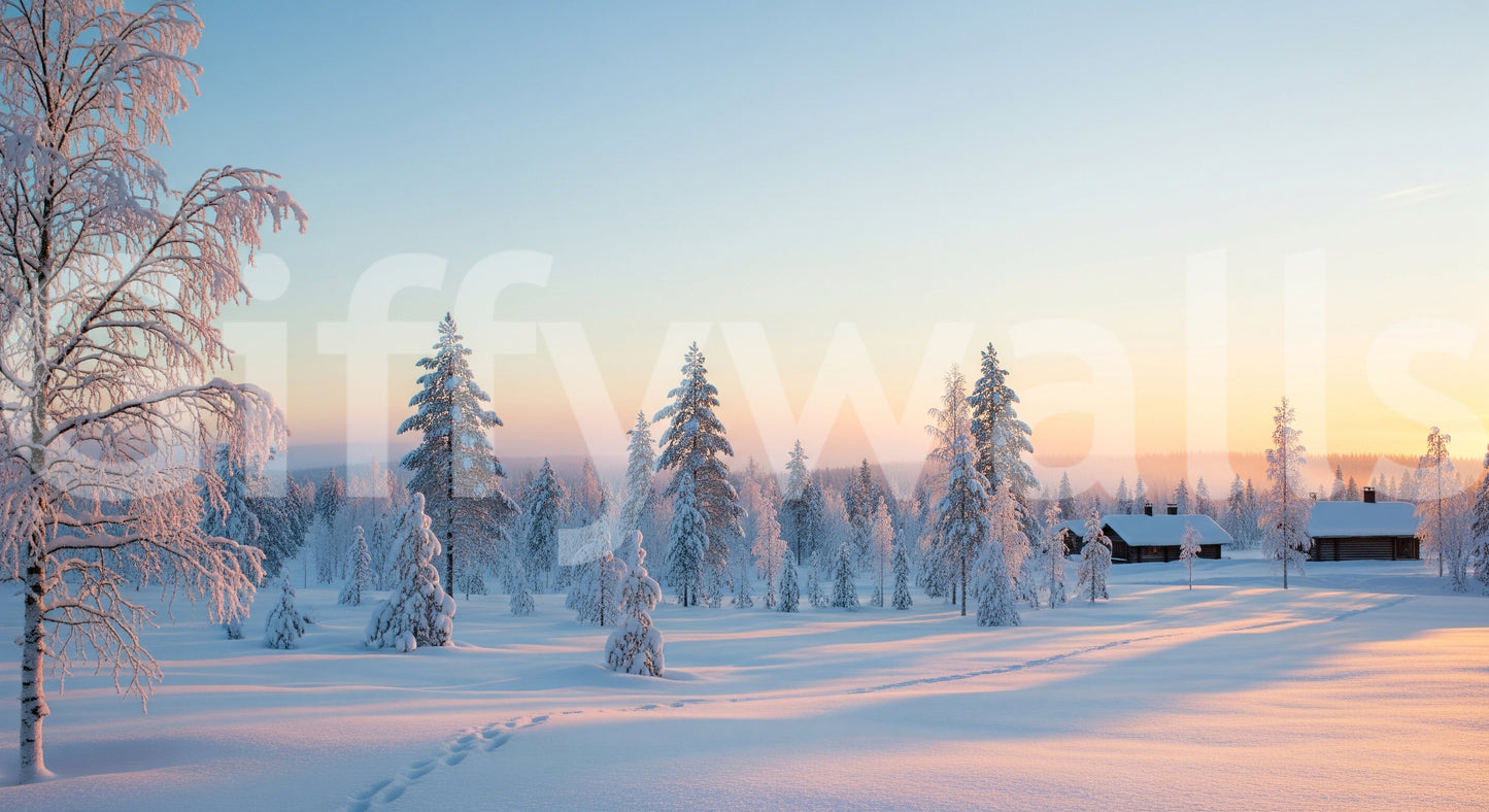 This is the Snowy Forest Sunrise winter wall mural.