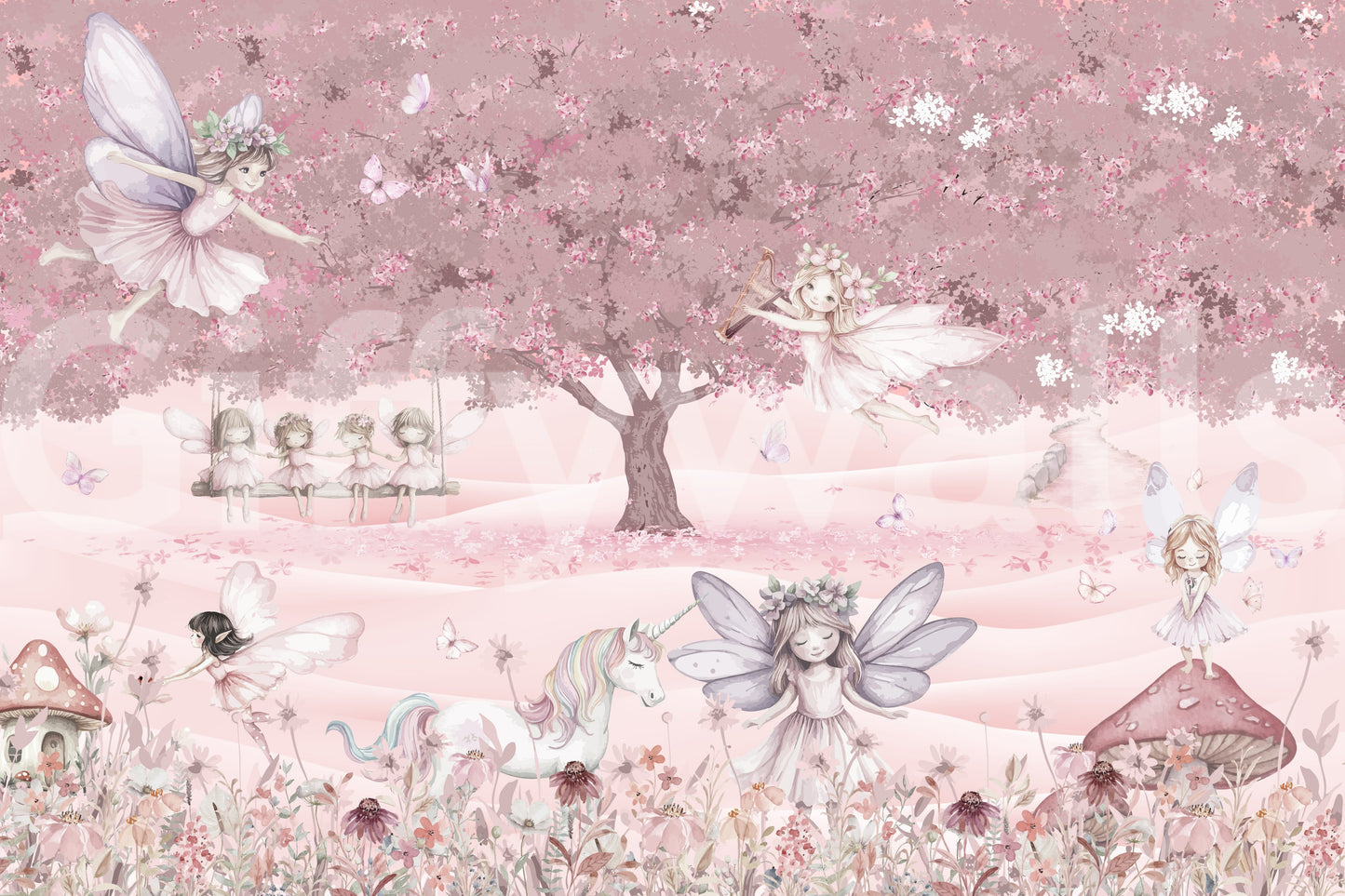 The style is a soft-focus illustration or a painterly design.

