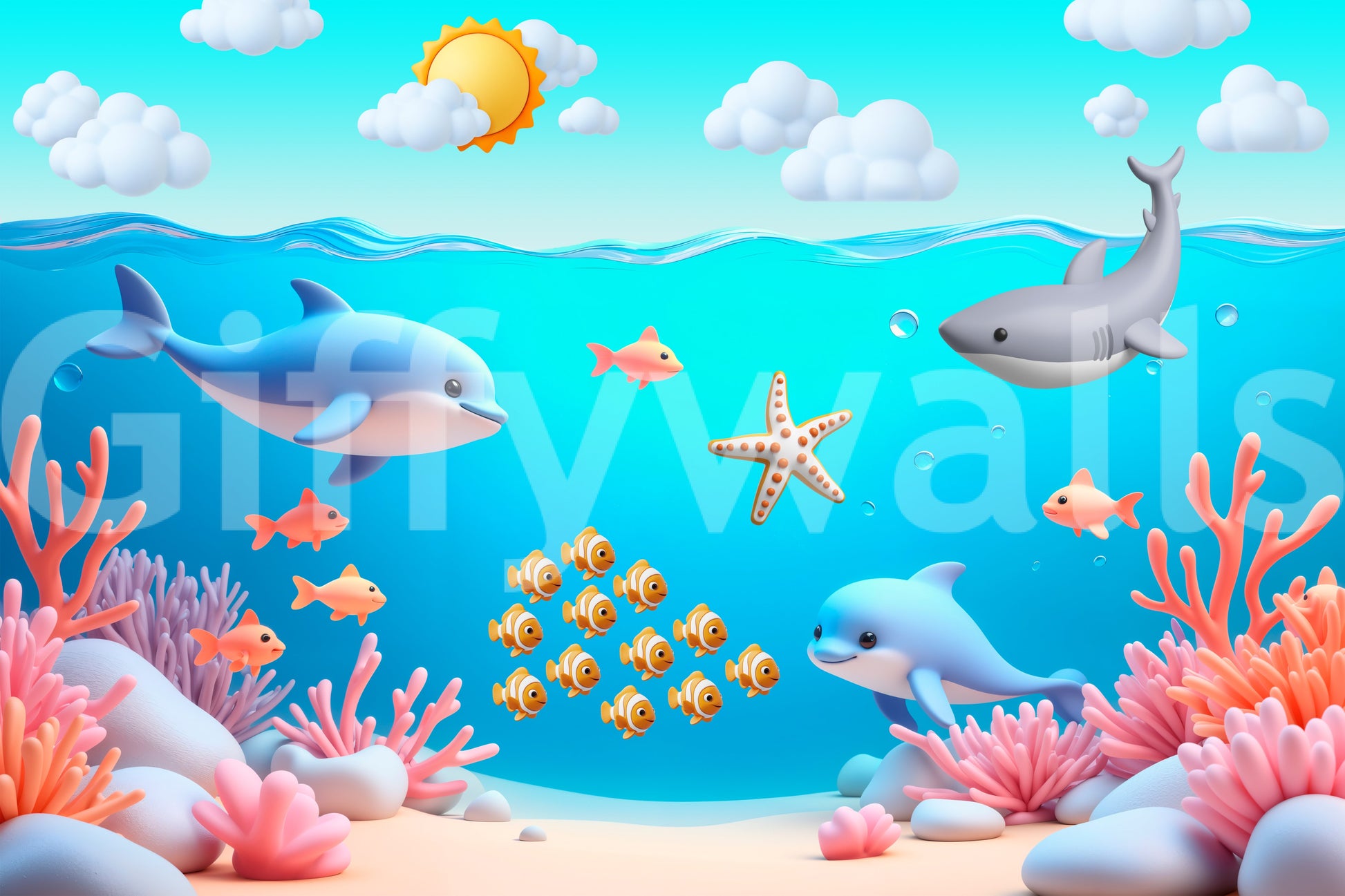 Aquatic cartoon adventure, peaceful and calm

