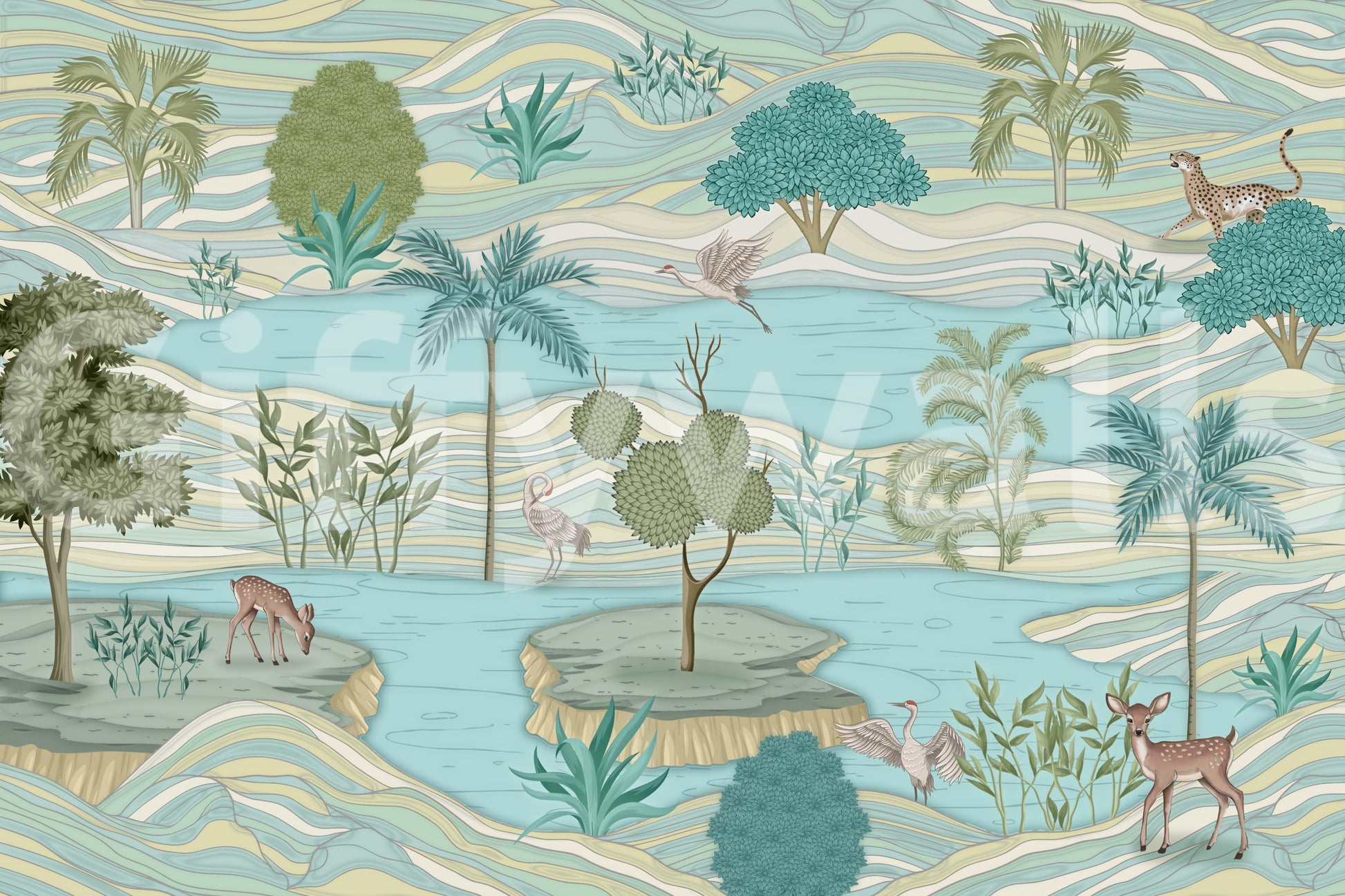 The style is a soft-focus illustration or a painterly design.

