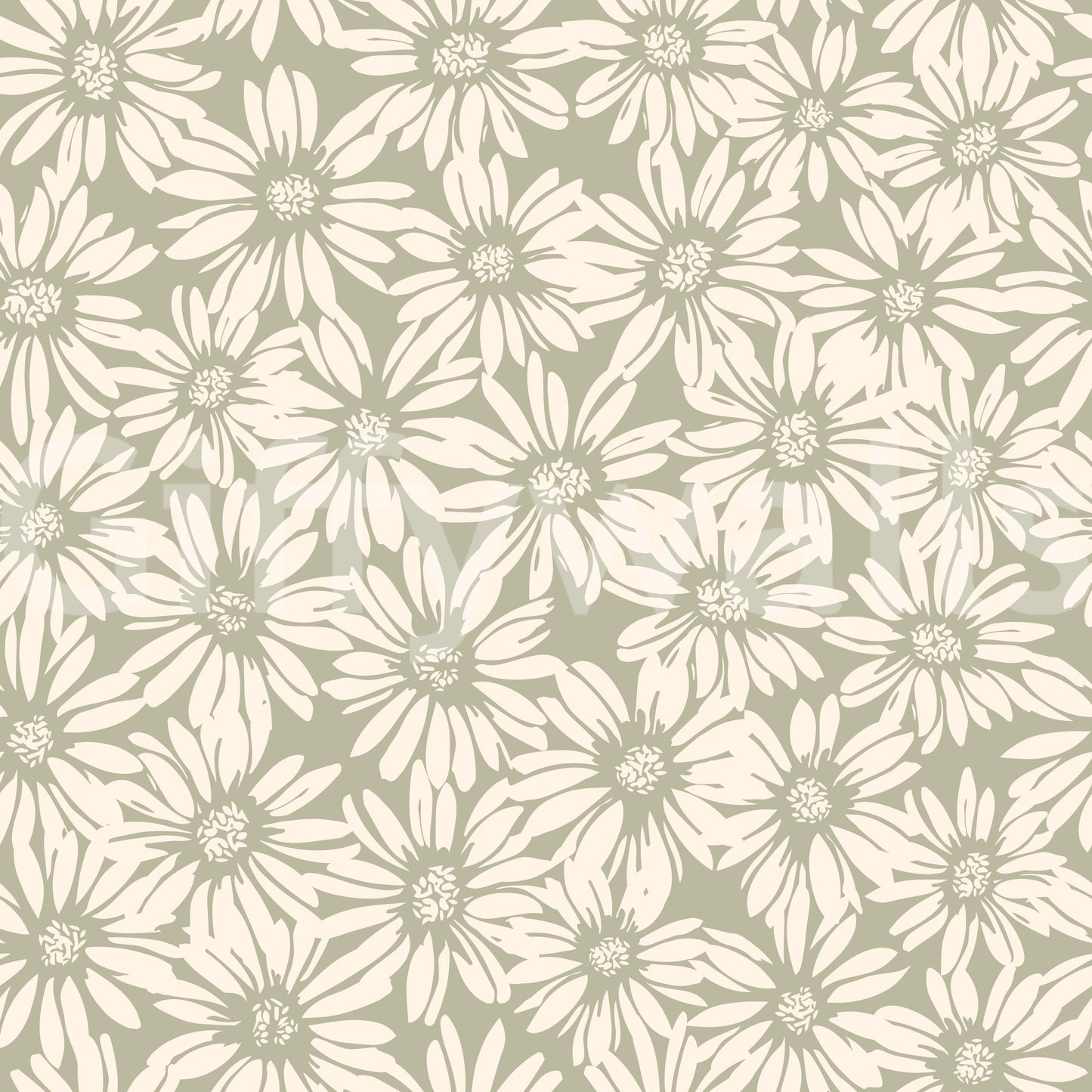 The flowing, whimsical pattern of the daisies on the wall.







