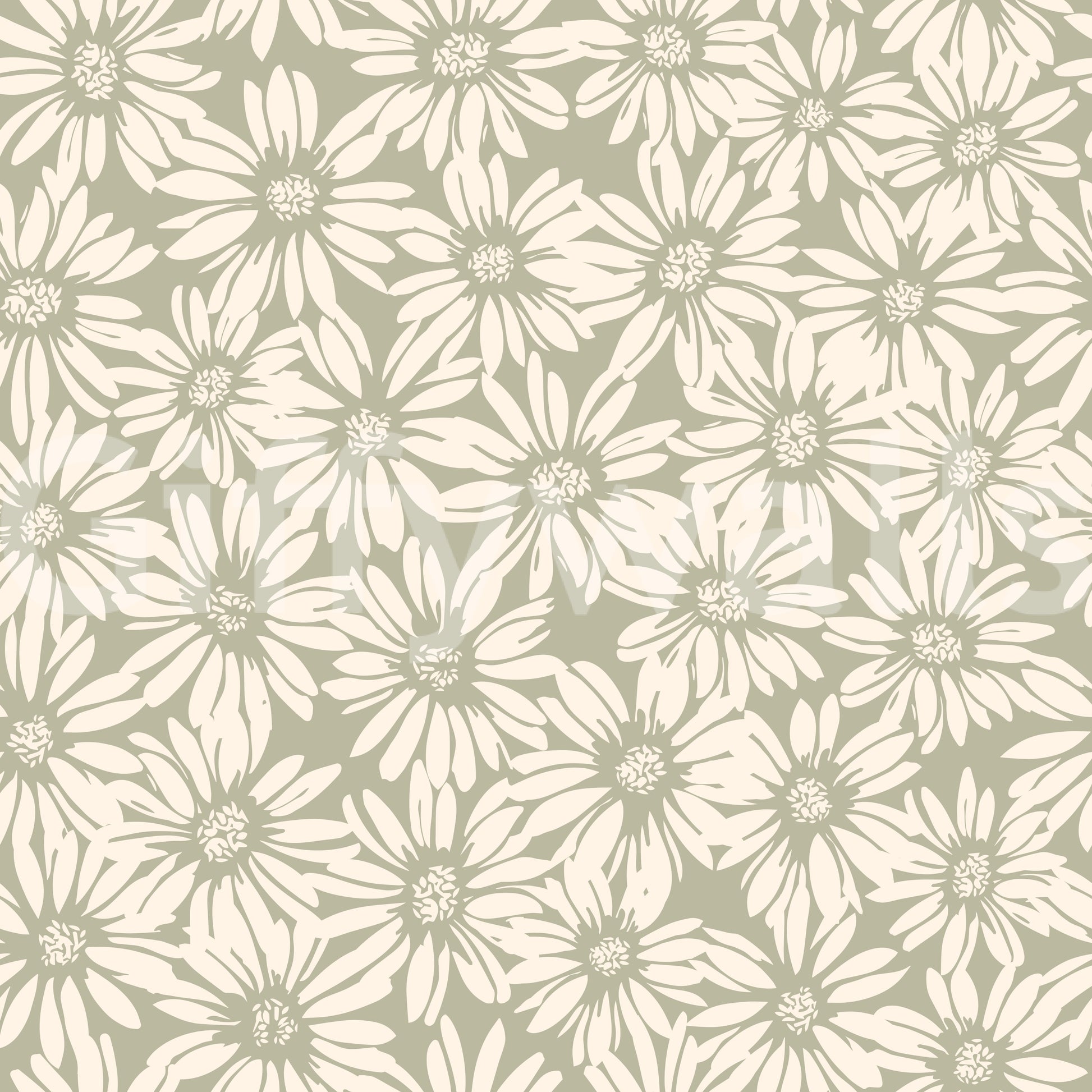 The flowing, whimsical pattern of the daisies on the wall.







