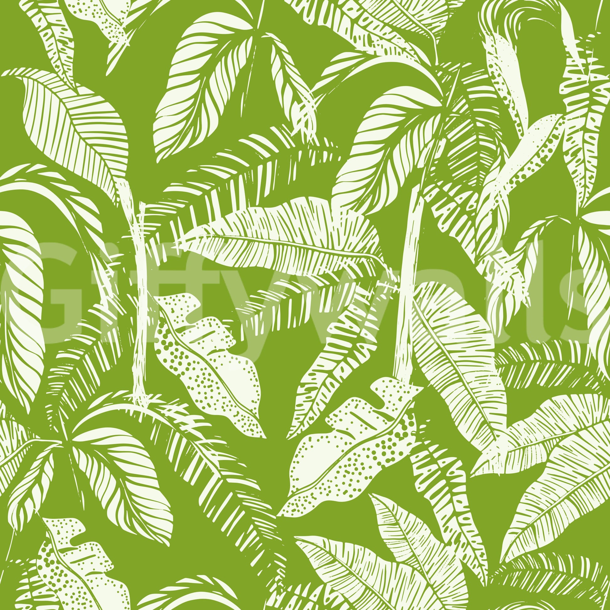 A seamless pattern of tropical leaves on a wall

