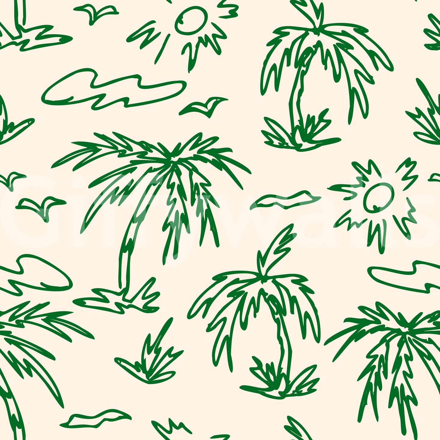 A seamless pattern of sketched palms on a wall

