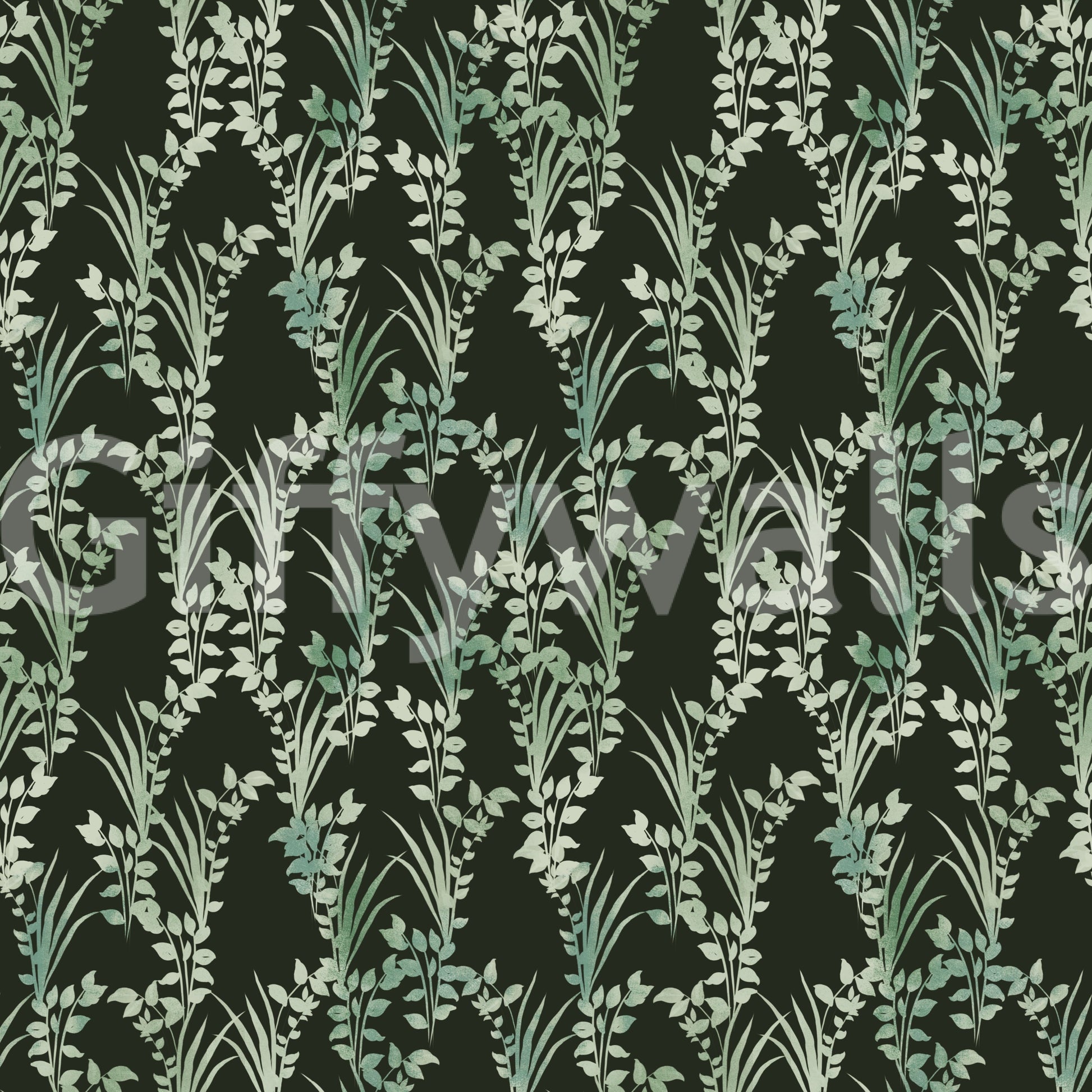 The golden wheat field design mural in a sunlit room.

