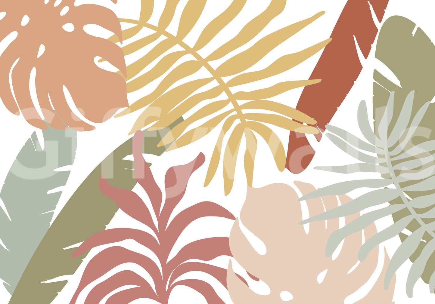 Boho Tropical Leaves Wall Mural