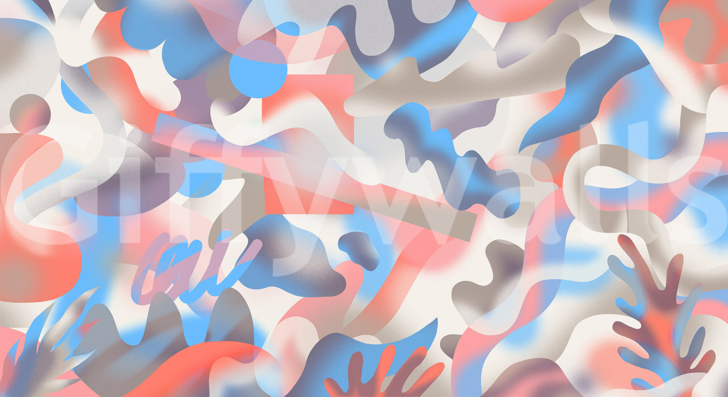 A tranquil abstract mural on the wallpaper.