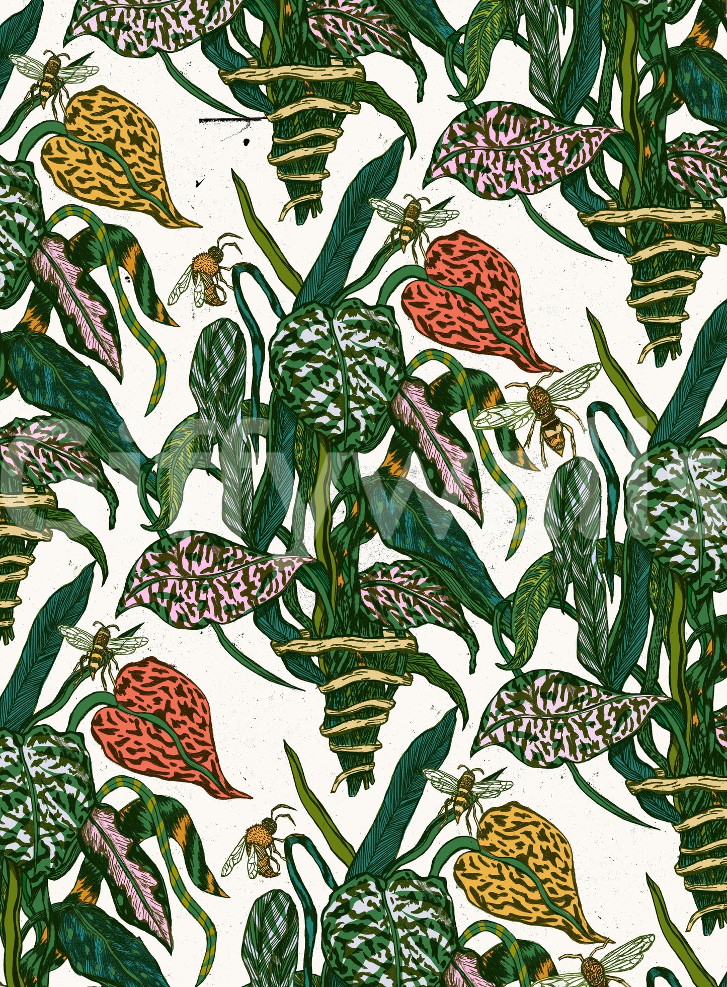 Botanical Bees Wall Mural