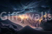 A tranquil abstract vista mural on the wallpaper.