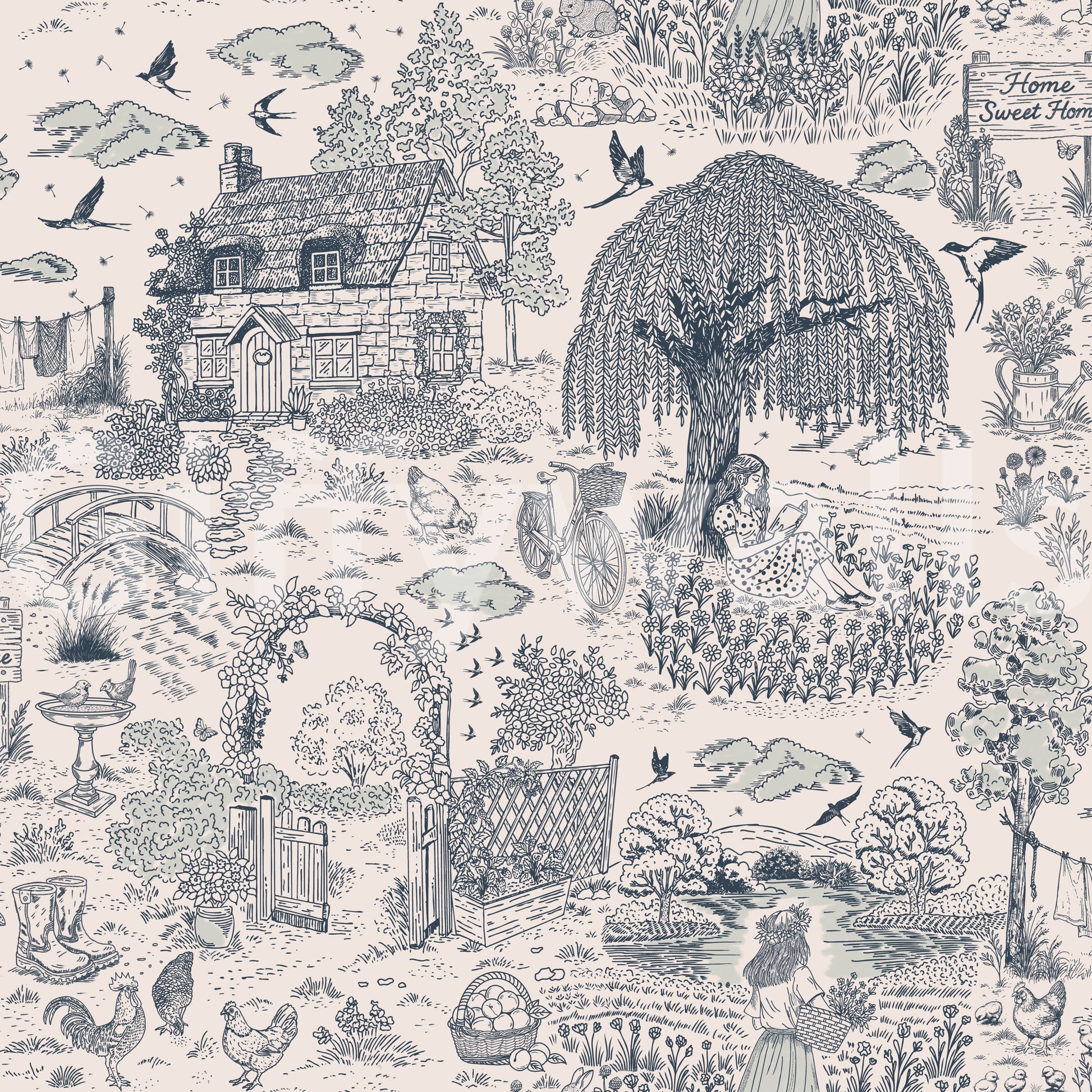 A calming abstract design wallpaper mural that defines a space.