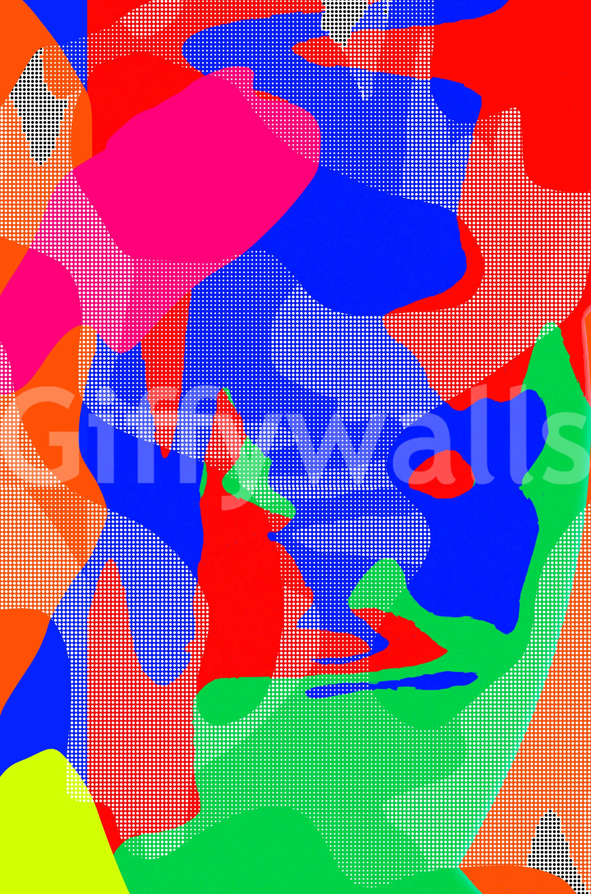 Large, colorful dot pattern in a fun, energetic living space mural.