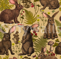 Traditional style home decor with the Rabbits and woodland flora Wallpaper.